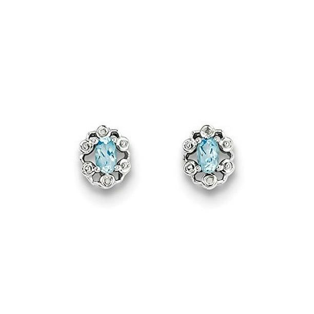 .925 Sterling Silver Genuine Diamond And Swiss Blue Topaz Post Stud Earrings 0.01 CTTW, I-J Color, I2 Clarity .925 Sterling Silver Genuine Diamond And Swiss Blue Topaz Post Stud Earrings 0.01 CTTW, I-J Color, I2 Clarity